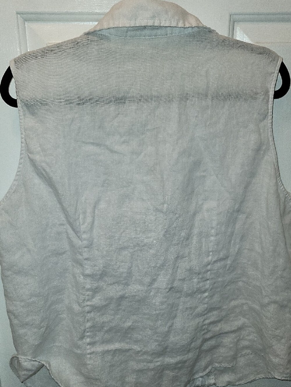 Coldwater Creek White Sleeveless Linen Button-Front Blouse with Pintuck & Lace - Picture 6 of 6